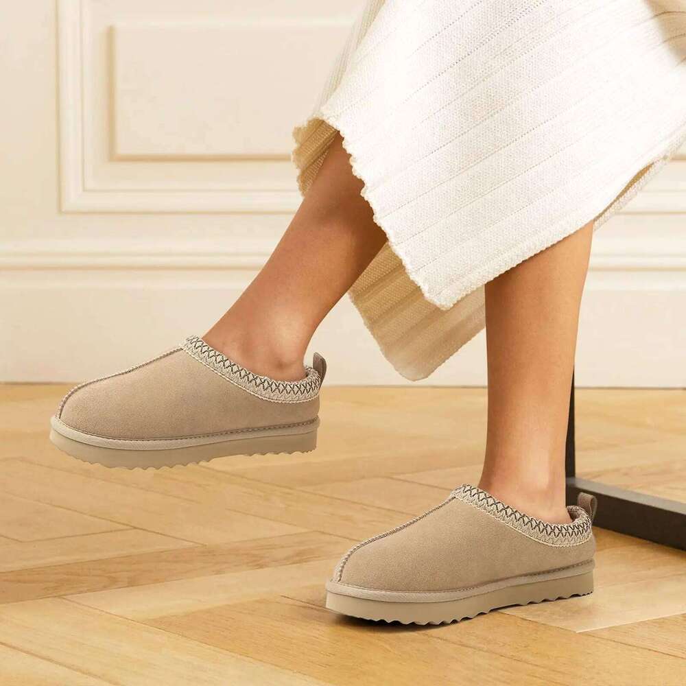 KIDMI Winter Genuine Suede Warm Fuzzy Water Resistant Women Fur Soft House Slippers