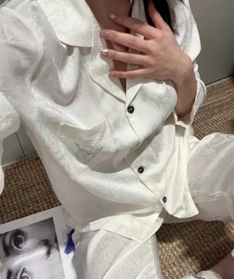 2026 Spring Ice Silk Pajama Set - Women Long Sleeve 2-Piece Loose Loungewear SleepwearT260305