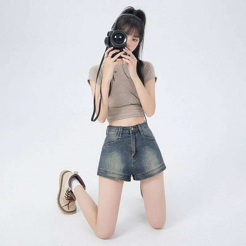 American Retro Washed High-waist Shorts. New Summer Fashion and Sexy Hot Girl Slim-fitting Stretch Denim Shorts for Women XJ260305