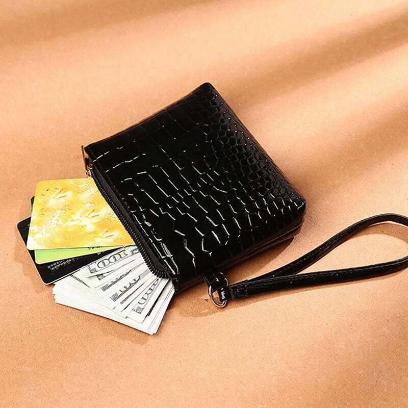 Small Crocodile Pattern Coin Purse, Faux Leather Wallet Zipper, Simple Multi Purse With Wristband C260304