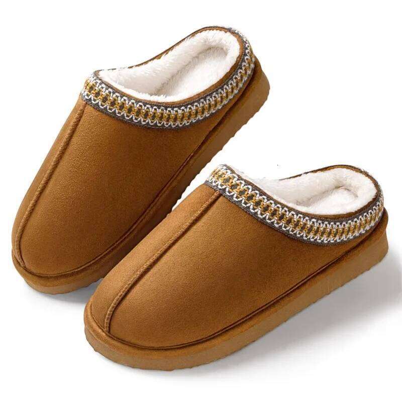 Kidmi Fashion Genuine Suede Fuzzy Indoor Outdoor Fluffy House Slippers Winter Slip On Memory Foam Furry Shoes for Women