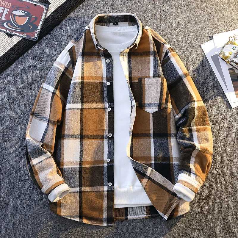 Mens Plaid Shirts Long Sleeve Soft Plaid Shirt for Men Leisure Classical Vintage Comfortable Man Clothing Plus Size M260305