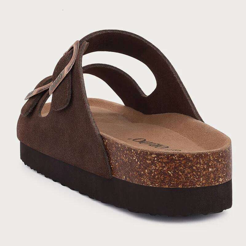 Kidmi Men Suede Clogs Cork Women Clog Slippers Classic Unisex Mules Summer Platform Antiskid House Sandals With Buckle