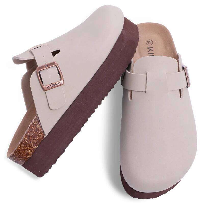 Kidmi Fashion Suede Mules Cork Platform Men's Clogs Slippers Outdoor Soft Heeled Sandals With Arch Support