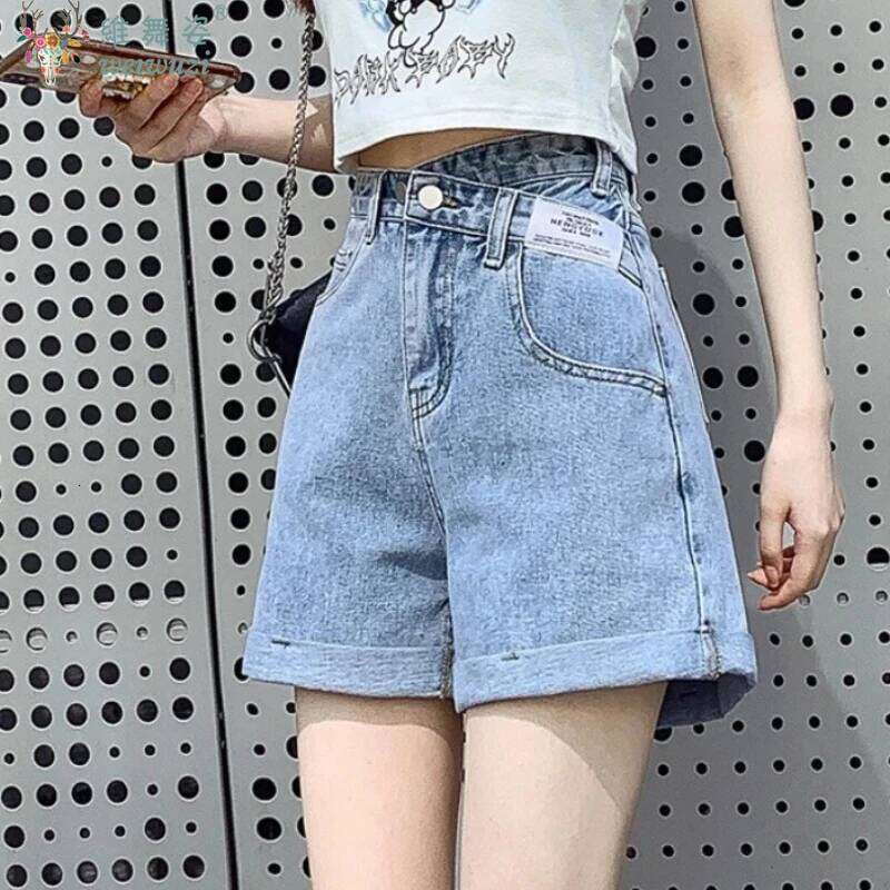 Harajuku Jeans Y2K Women Letter Denim Shorts Casual Wide-leg Hot YoungGirls Fashion Must-have Summer High Waist Pants Slim XJ260305