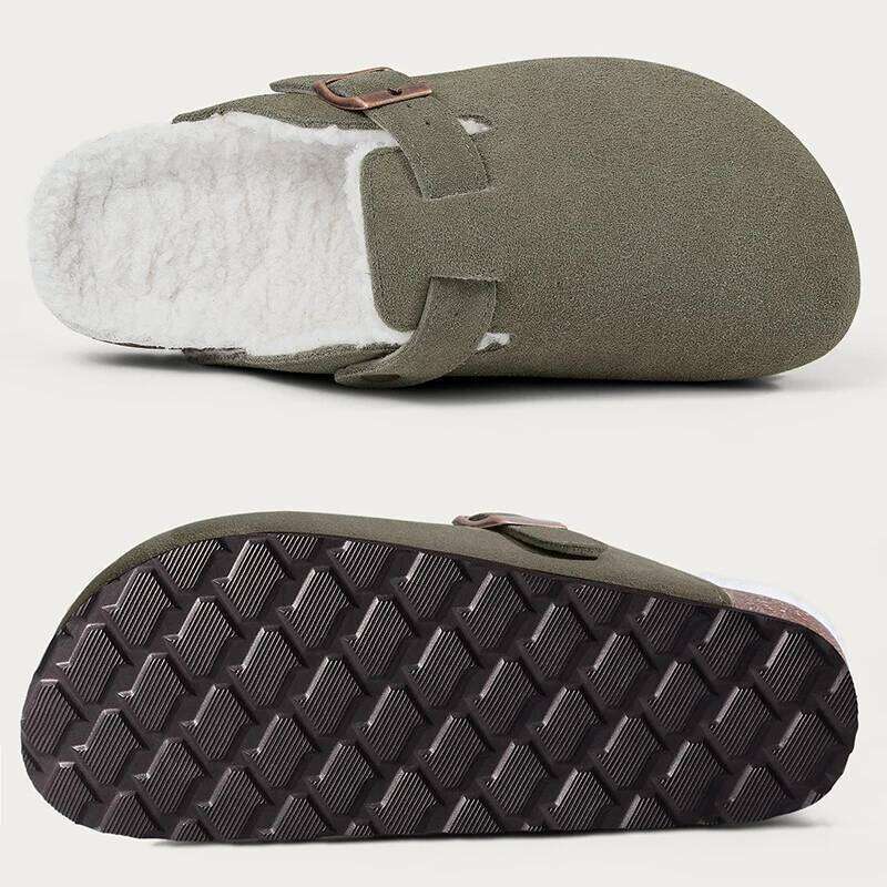 Kidmi New Women's Mules With Adjustable Buckle Soft Plush Lining Warm Clogs Slippers Non-slip Cork Insole Cozy Sandals For Women