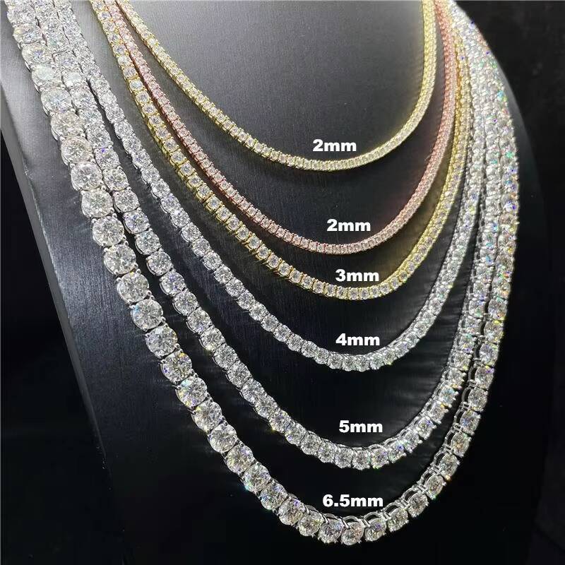 925 Sterling Silver Vermeil VVS Diamond Chains 3mm 4mm 5mm Moissanite Tennis Chain Iced Out Tennis Bracelet Hip Hop Jewelry