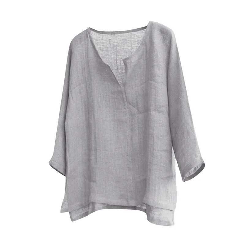 Mens Cotton Linen Shirts Blouses Long Sleeve Social Shirts For Men V-Neck White Formal Shirt Oversized Shirts Top Mens Clothing M260305