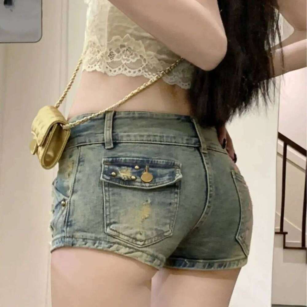 Cute Bow Embroidery Low Waist Jeans Women's Summer 2025 New Slim Straight Y2k Short Shorts Feminino XJ260305