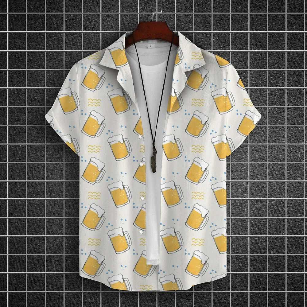 Mens Hawaiian Shirts 3D Print Intensive Beer Graphic Fashion Button Short Sleeve Lapel Streetwear Hawaiian Blouse Shirt for Men a09 M260305
