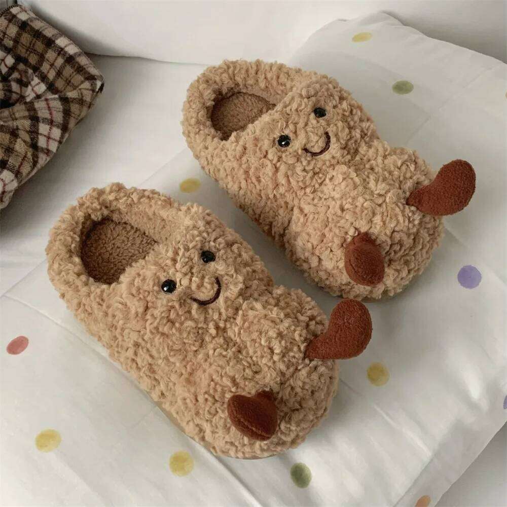 Women Indoor Fluffy Slippers Cute Cartoon Autumn Winter House Shoes Warm Faux Fur Anti-slip Girls Student Home Cotton Slides