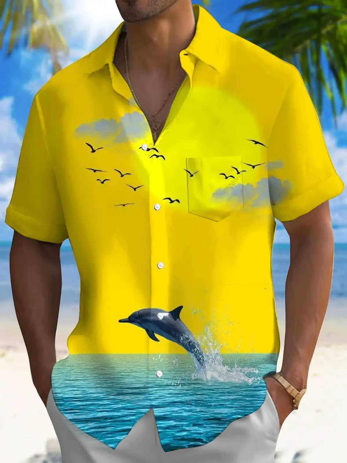 New Hawaii Spring/Summer Fashion Leisure Street Walk Tourist Beach Printed Full Open Short Sleeve Button Shirt Quick Shipping M260305