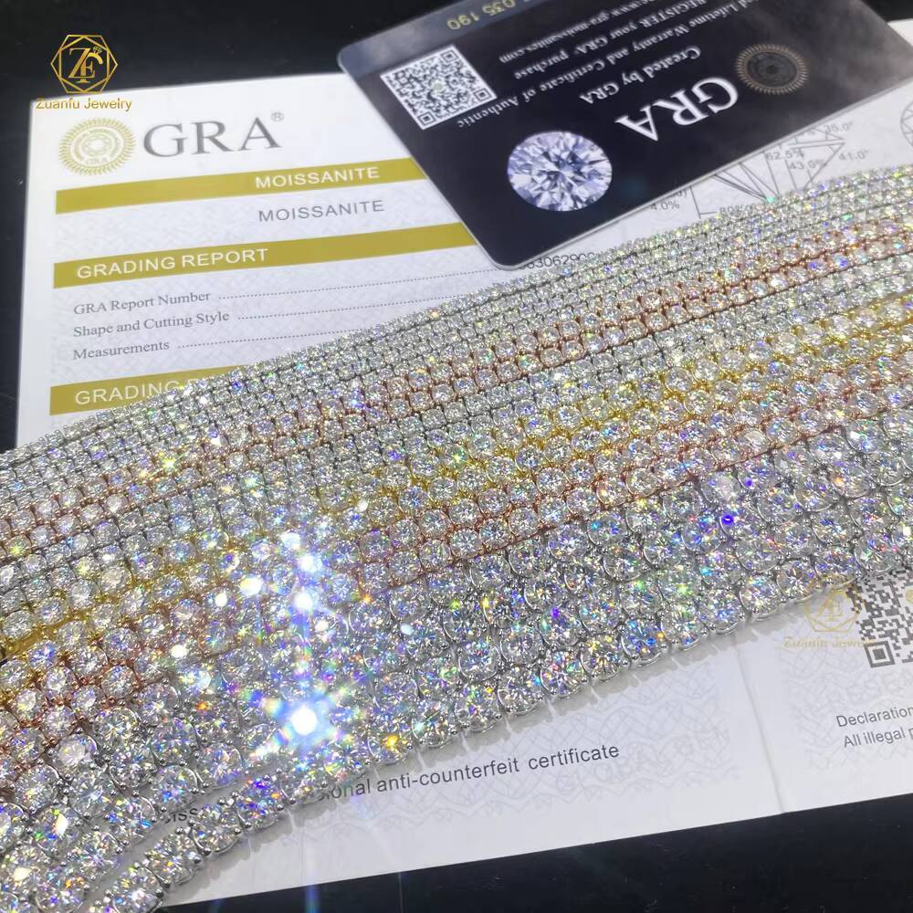 18K White/Yellow/Rose Gold Plated VVS Moissanite Necklace GRA Certificate 925 Silver Iced Out Tennis Chains Moissanite Jewelry