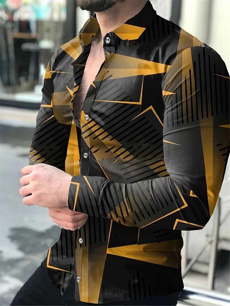 2025 New Hawaii Shirt Gold Pattern Shirt Mens Fashion Casual Shirt Long-sleeved Lapel Temperament Shirt Mens Clothing M260305