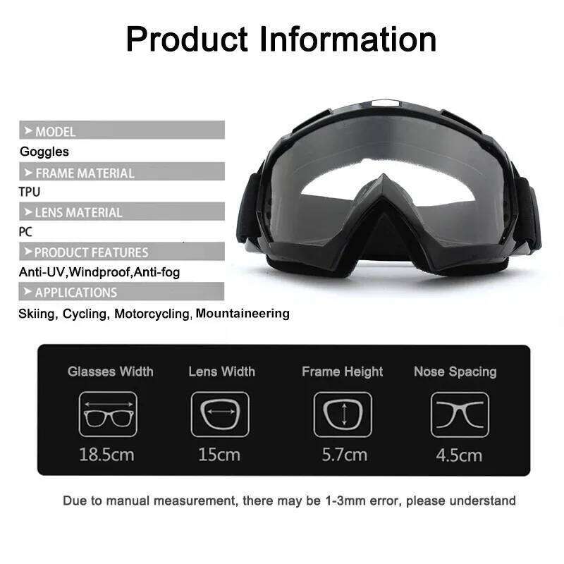 Transparent Skiing Windproof Motorcycle Goggles Cycling Sunglasses HD Anti-Fog Snow Goggle Outdoor Sports Ski Glasses S260304