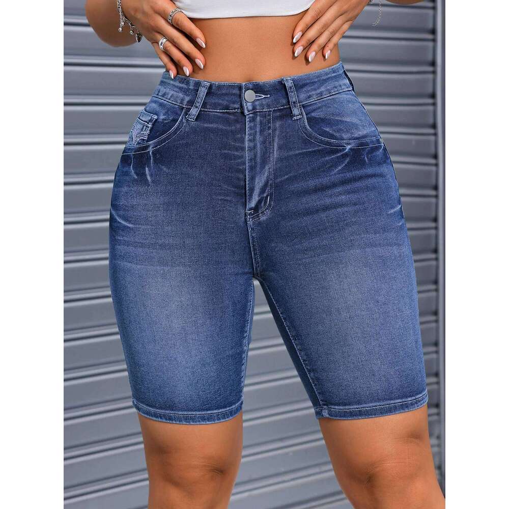2025 Summer New High Stretch Slim Fit Denim For Women Fashion Embroidery Knee Length Skinny Jeans Shorts Casual Clothes XJ260305