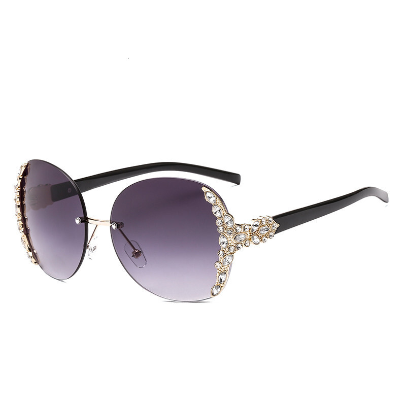2026 New Designer Luxury Brand Fashion European And American Diamond Inlaid Elegant Fashion Sunglasses Metal Frameless Pointed Sunglasses Women's
