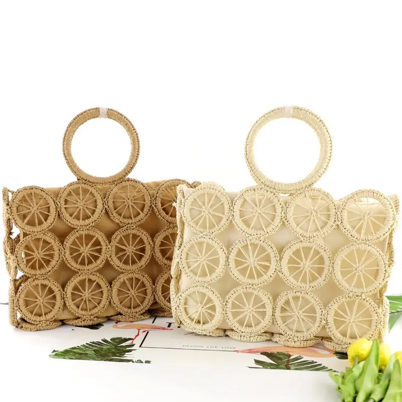 Fashion Rattan Hollow Straw Bags Wicker Woven Women Handmade Handbags Summer Beach Travel Shoulder Bags Casual Lady Bali Purses 260303