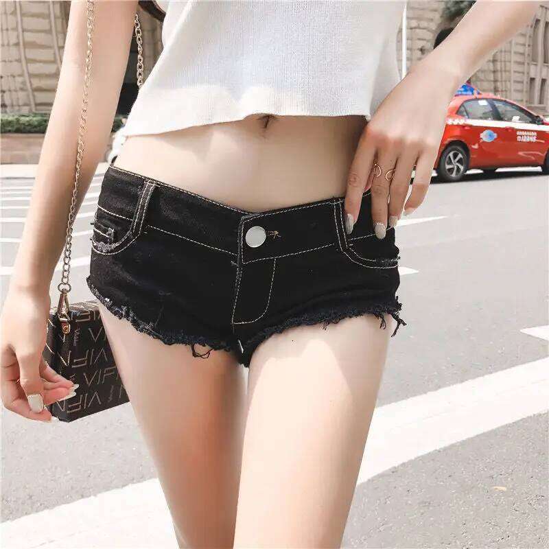 2026 Women's Summer New Pole Dance Low Waist Ultra Short Tight Denim Shorts Black And White XJ260305
