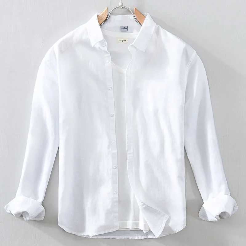 Basic Classic Long Sleeve Linen Cotton Shirts For Men Sold Color Comfortble Casual Button Up Hemp Shirt Man Chemises Homme M260305