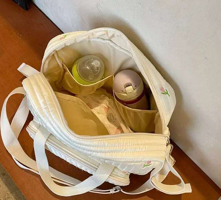 Teddy Bear Design Shoulder & Crossbody Wear, Durable Polyester Filling Large Capacity Mommy Diaper Bag with Embroidered Z260304