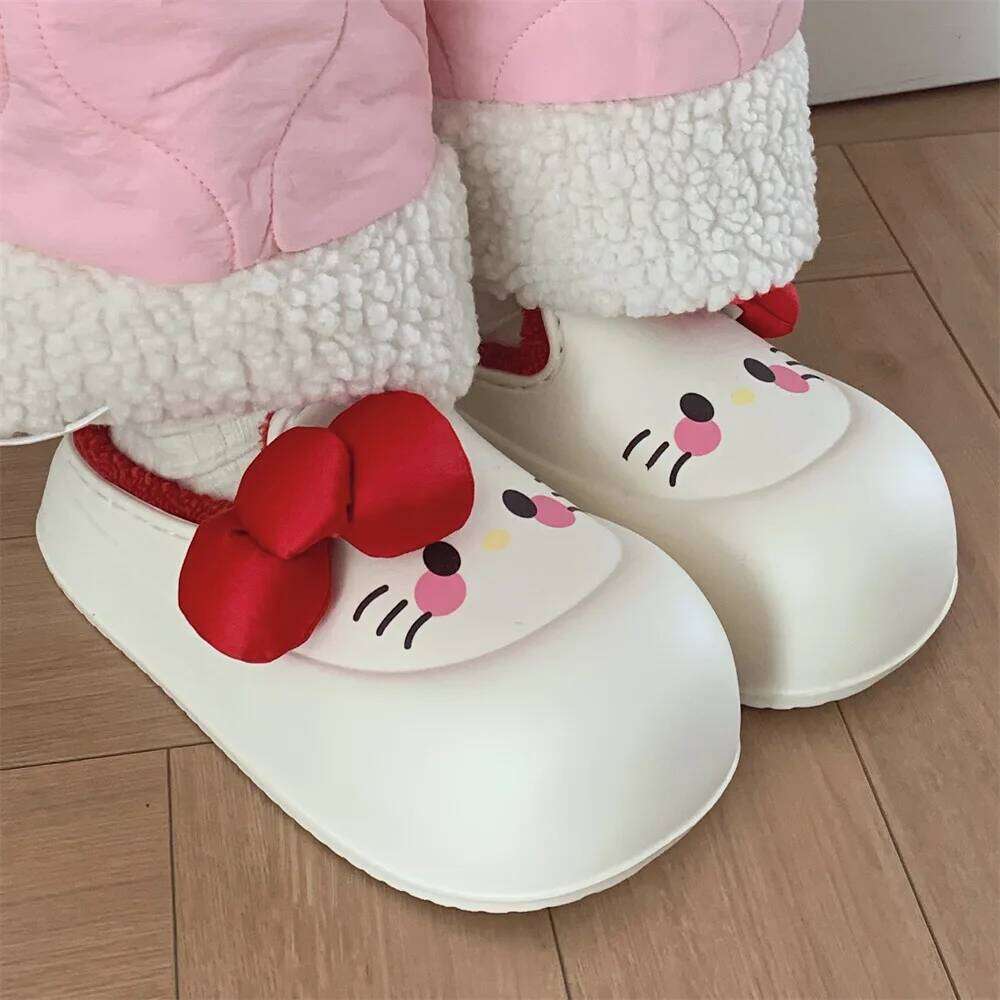 Soft EVA Waterproof Indoor Street Slippers For Women Winter House Shoes Cute Cartoon Warm Plush Girls Daily Walking Cotton Shoe