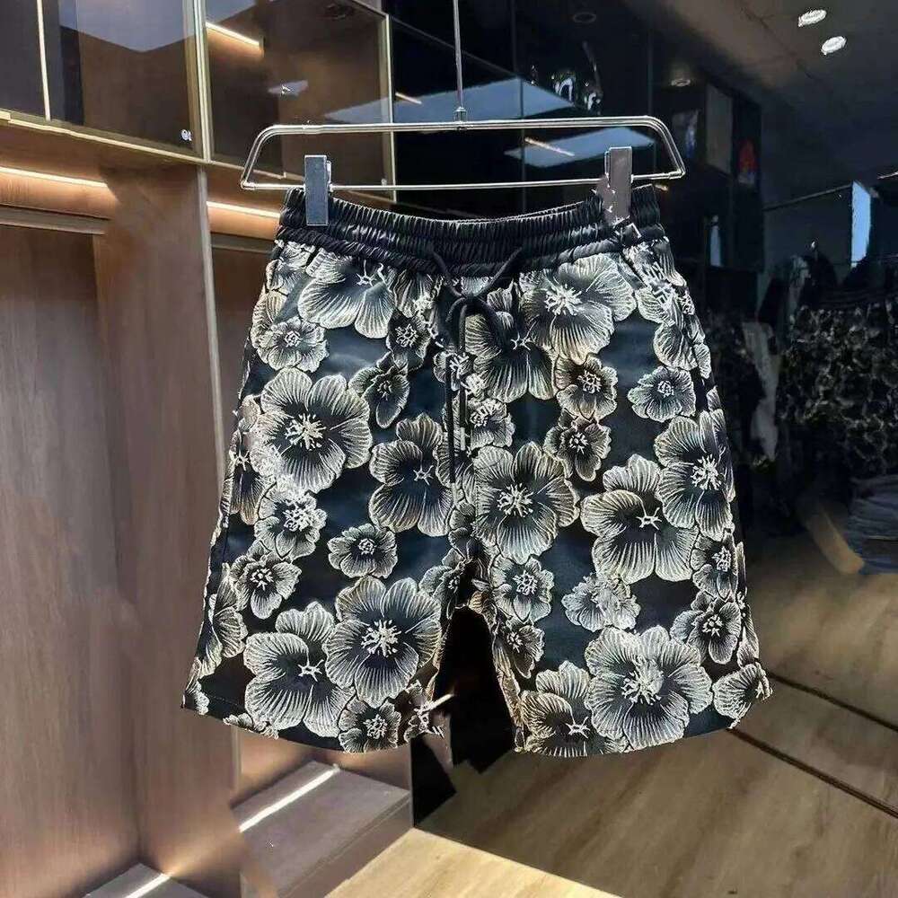 Men's Ethnic Embossed Gold Floral Short Sleeve Shirt & Shorts 2 Piece Set Summer Casual Ethnic Style Embossed Gold Flower Short Sleeve Shirt And 