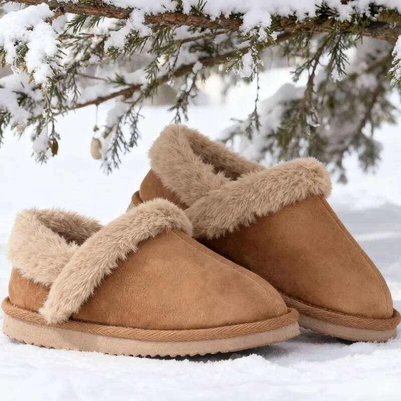 Kidmi New Women's Winter Fuzzy Cotton Shoes Outdoor Warm Memory Foam Non-Slip Snow Boots Lady Fashion Soft Casual House Slippers