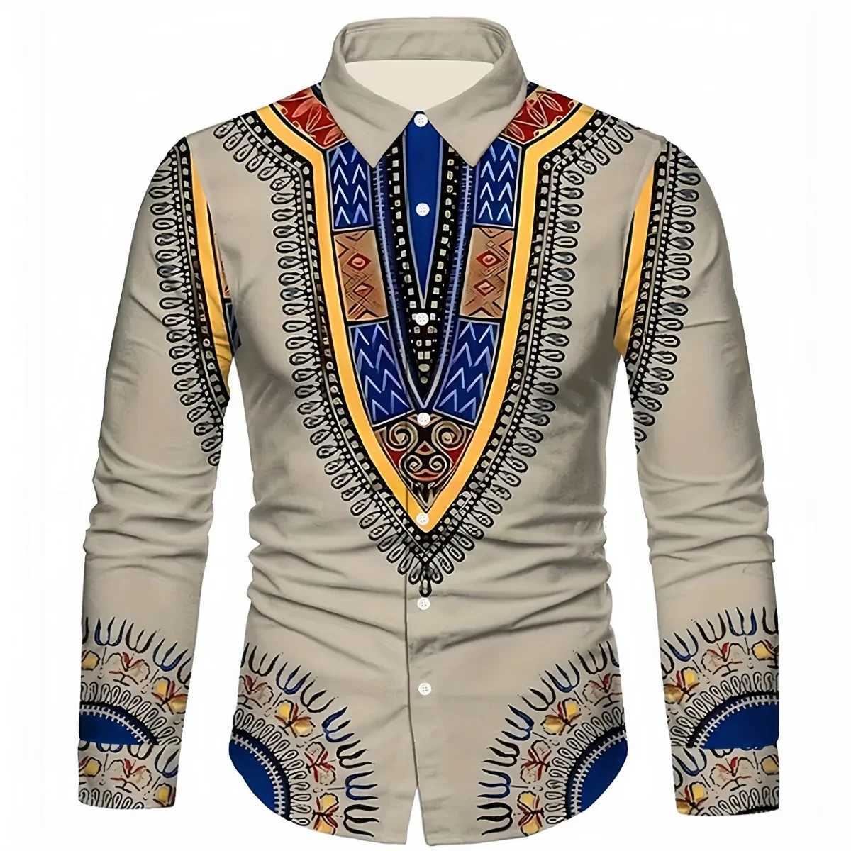 Fashion New Ethnic Style 3D Printed Mens Long Sleeve Shirt Spring And Autumn Casual Breathable Lapel Button Shirt Daily Clothes M260305