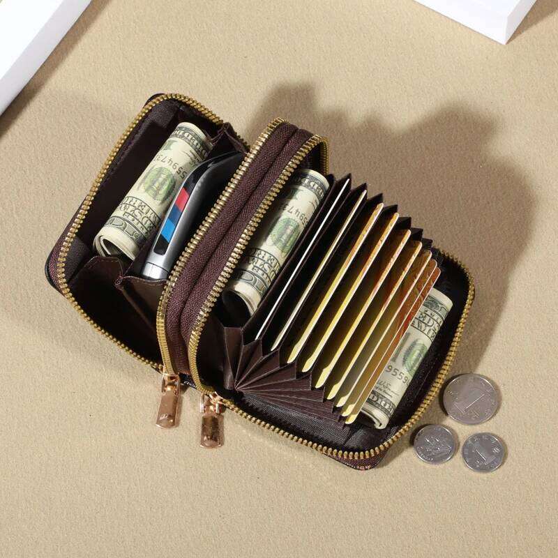 RFID Protection Mini Wallet - Chic Faux Leather with Double Zipper, Multiple Card Slots & Slip Pocket, Compact Classic Clutch C260304