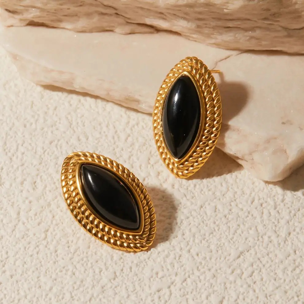 Uworld High Quality Agate Stainless Steel Fashion Trendy Earrings Studs Jewelry Waterproof Vintage Bijoux Women 260303