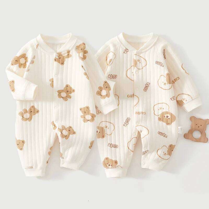 Thick Cotton Newborn Jumpsuit Cute Bear Romper Infant Crawling Clothes Winter Long Sleeved Bodysuit Boy Girl Kids Onesie Pajamas Z260304
