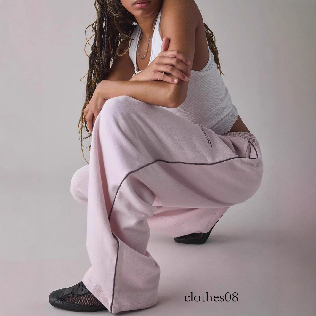 European and American Cross-Border Pink Embroidered Casual for Women Loose Comfortable Straight Elastic Waist Long Pants 2025 New Model