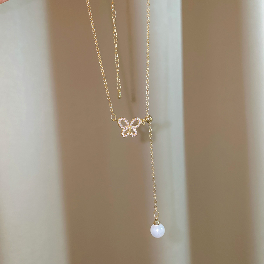 s925 sterling silver butterfly for women, full-diamond elegant best friend pendant, niche forest style shell bead collarbone chain necklace - view 7