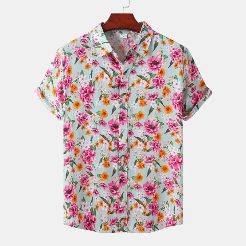 Mens Shirt Short SLeeve Shirts Man Fashion Clothing Blouses Social T-shirts Free Shipping HAWaiian Cotton Oversize M260305