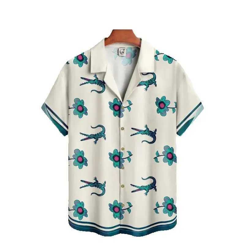 Summer Men Shirt Street Fashion Daily HAWaiian Shirts Cartoon Print Casual Loose Short Clothes SLeeve Beach Loose Tops M260305