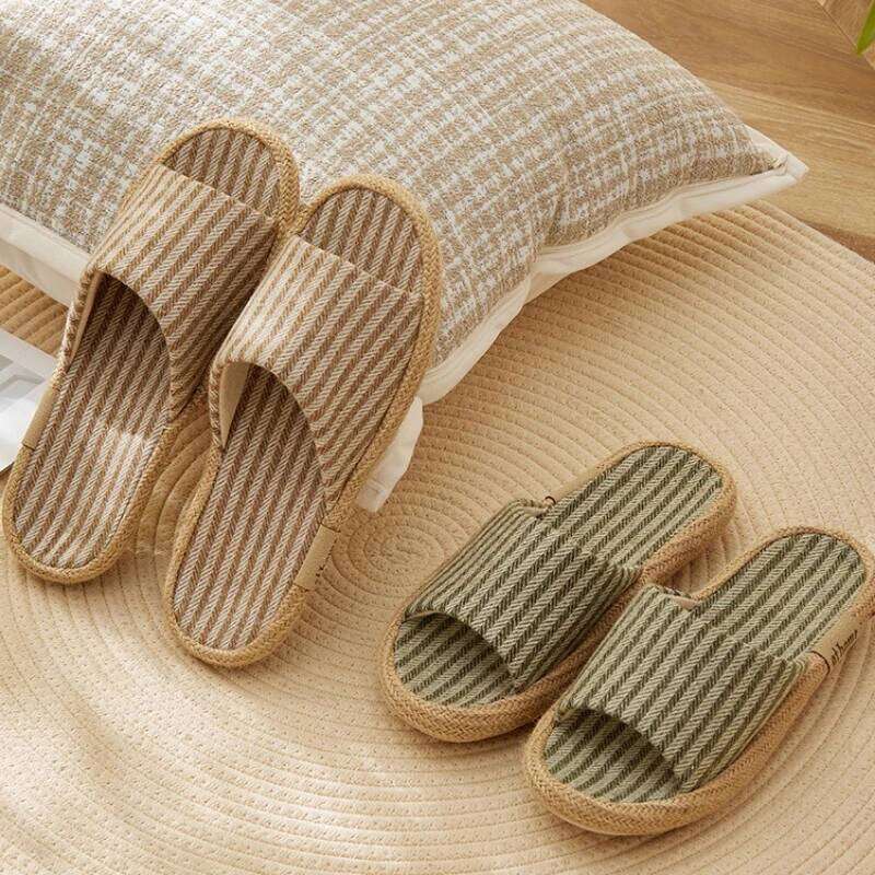 Janpanest Cotton Linen Slippers For Womeen Men Leisure House Shoes Striped Style Anti-slip Couples Home Breathable Slides