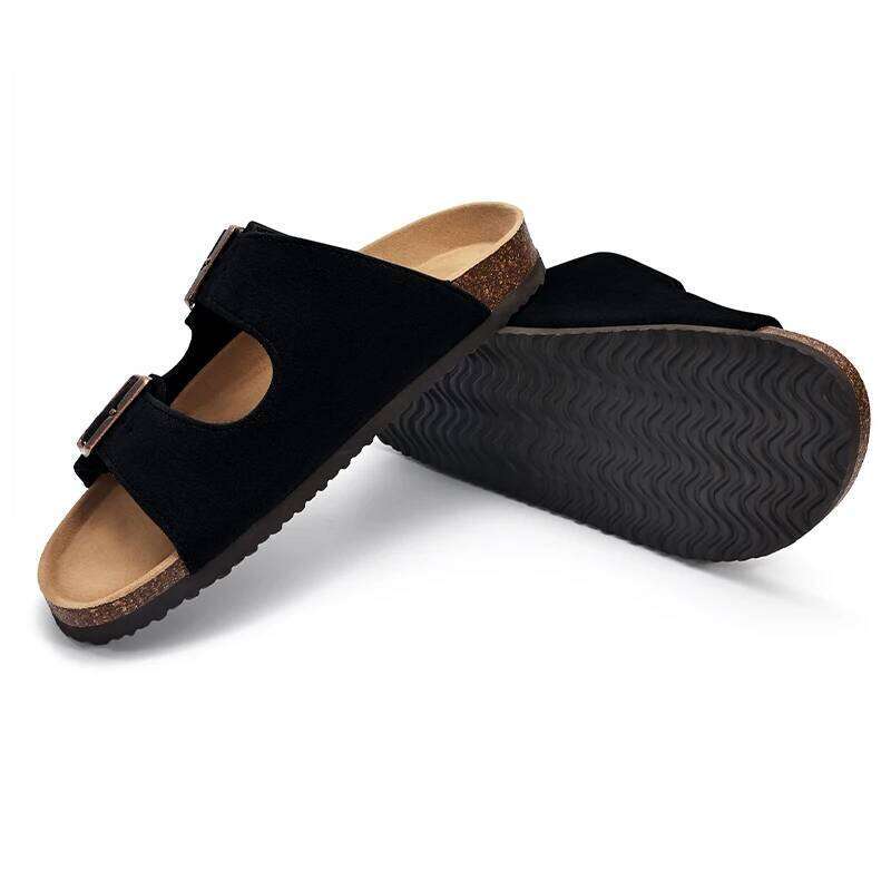 Kidmi Summer Women Cork Footbed Slides Outdoor Casual Flip-flops Vacation Beach Sandals With Adjustable Buckle
