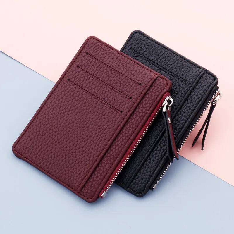 1 Pc ID Holders Slim Women Holder PU Leather Unisex Zipper Business Card Case Men Credit Mini Cards Wallet C260304