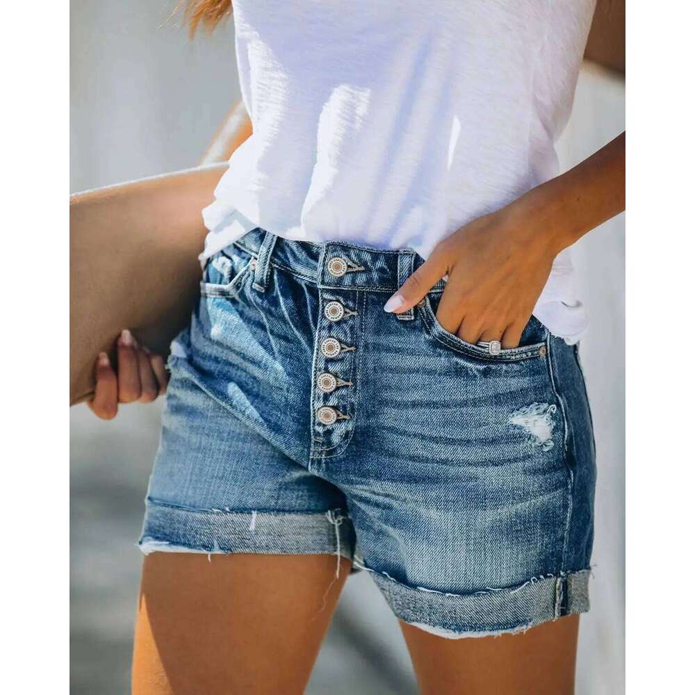 Hot sale woman summer denim casual high waist curled jeans fashion Ripped shorts XS-XL Drop shipping XJ260305