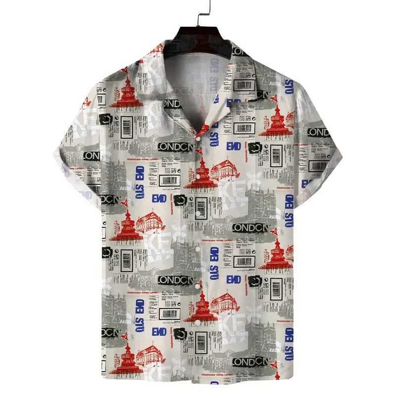 Summer New 3D Printed Loose Casual Mens Hawaiian Short Sleeved Cardigan Shirt Mens Clothing M260305