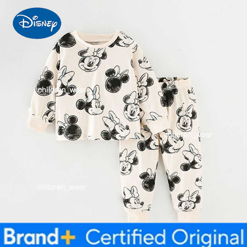 Disney 0-4 Age Baby Underwear Suit Printed Cartoon Cute Minnie Girls Long Sleeved Set Pajamas Autumn Clothing Kids Home Clothes Outfits H260305