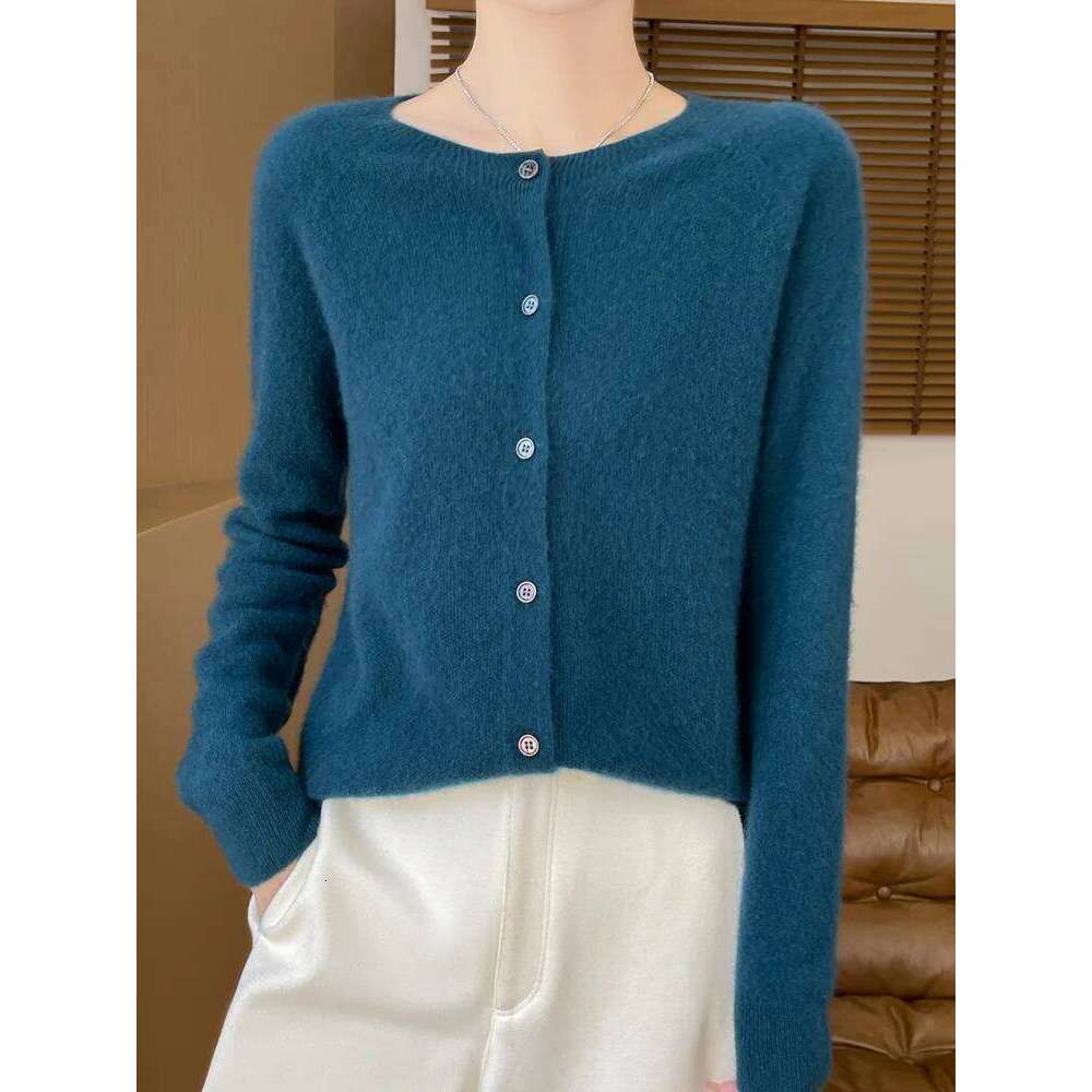 Basic Women 100% Merino Wool Cardigan Autumn Winter Sweater Knit Soft Comfort O-Neck Korean Single Breasted Tops XJ260305