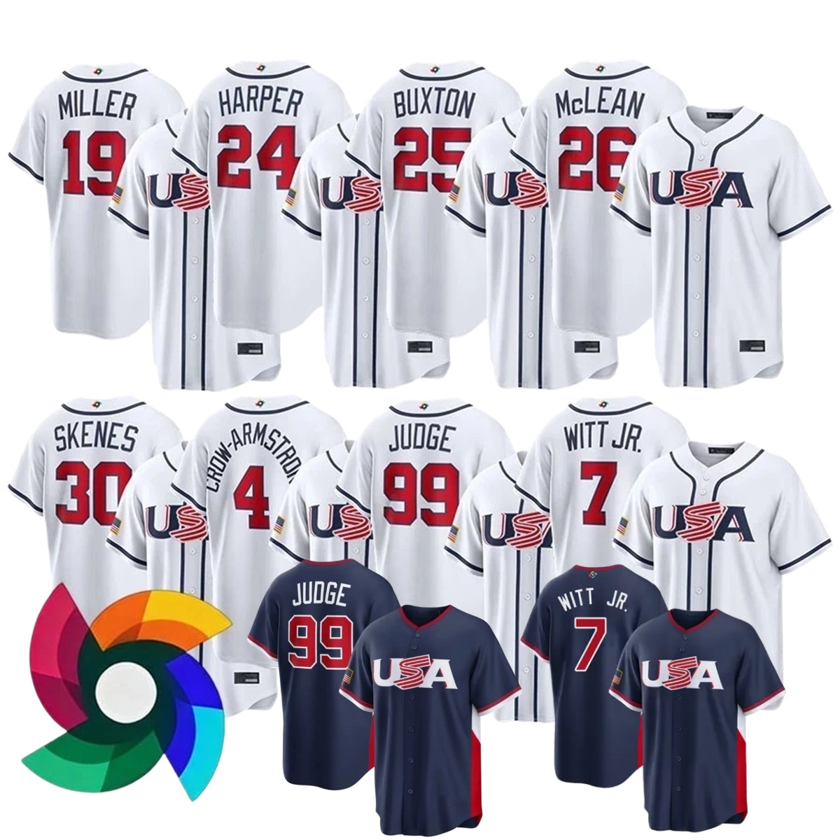 Custom DIY S-6XL Pullover Team USA World Baseball Classic 2026 Jersey 99 Aaron Judge 2 Alex Bregman 4 Pete Crow-Armstrong 26 Nolan McLean Skubal Raleigh Ryan Henderson