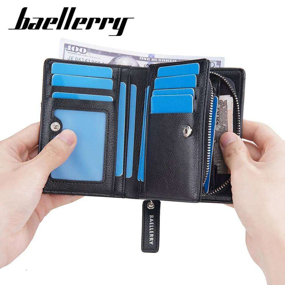 Baellerry Men's PU Wallet, Small & Large Capacity, 10 Slots + Transparent Clamp, Durable Lining, Easy Access Design C260304