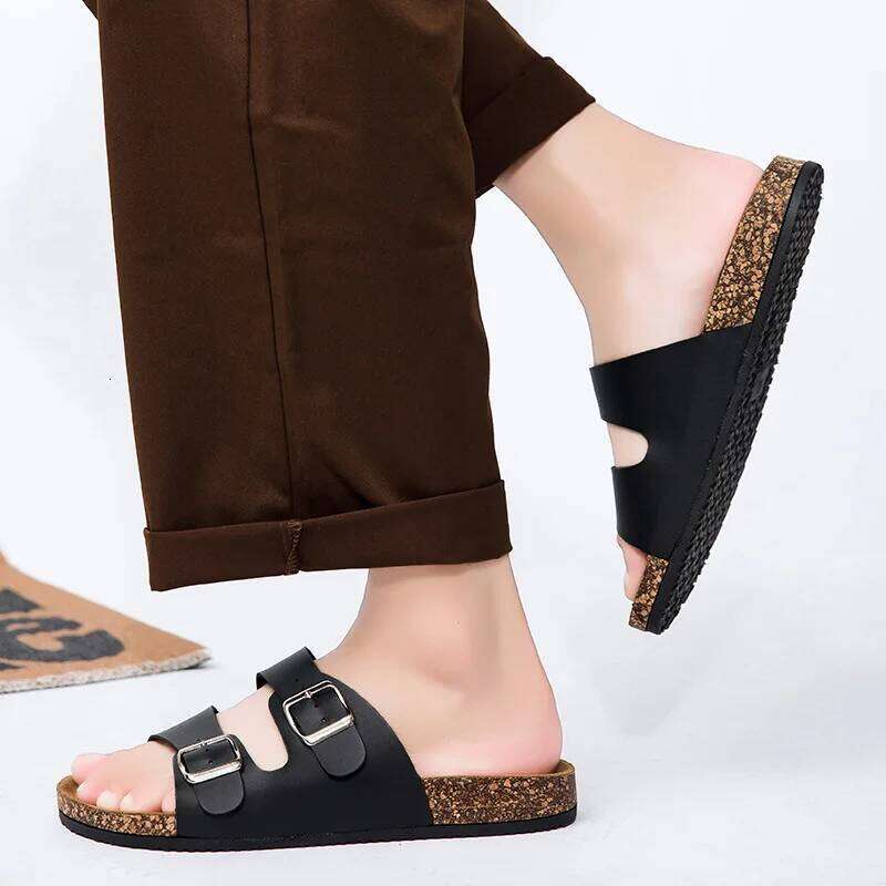 Kidmi Footbed for Women Summer Beach Double Buckle Slip-On Nonslip Men Cork Sandals