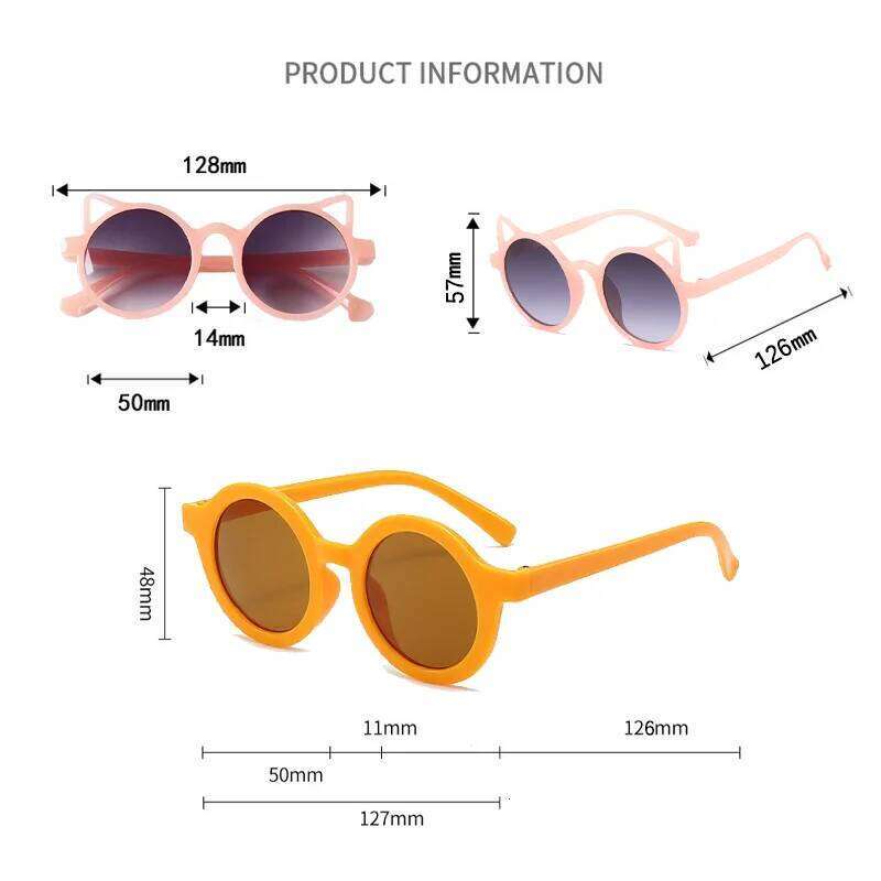 3pcs/set Cute Round Frame Cat-ear Shaped Fashion Trend Colorful Girls Boys Sunglasses Outdoor Sun Protection Z260304