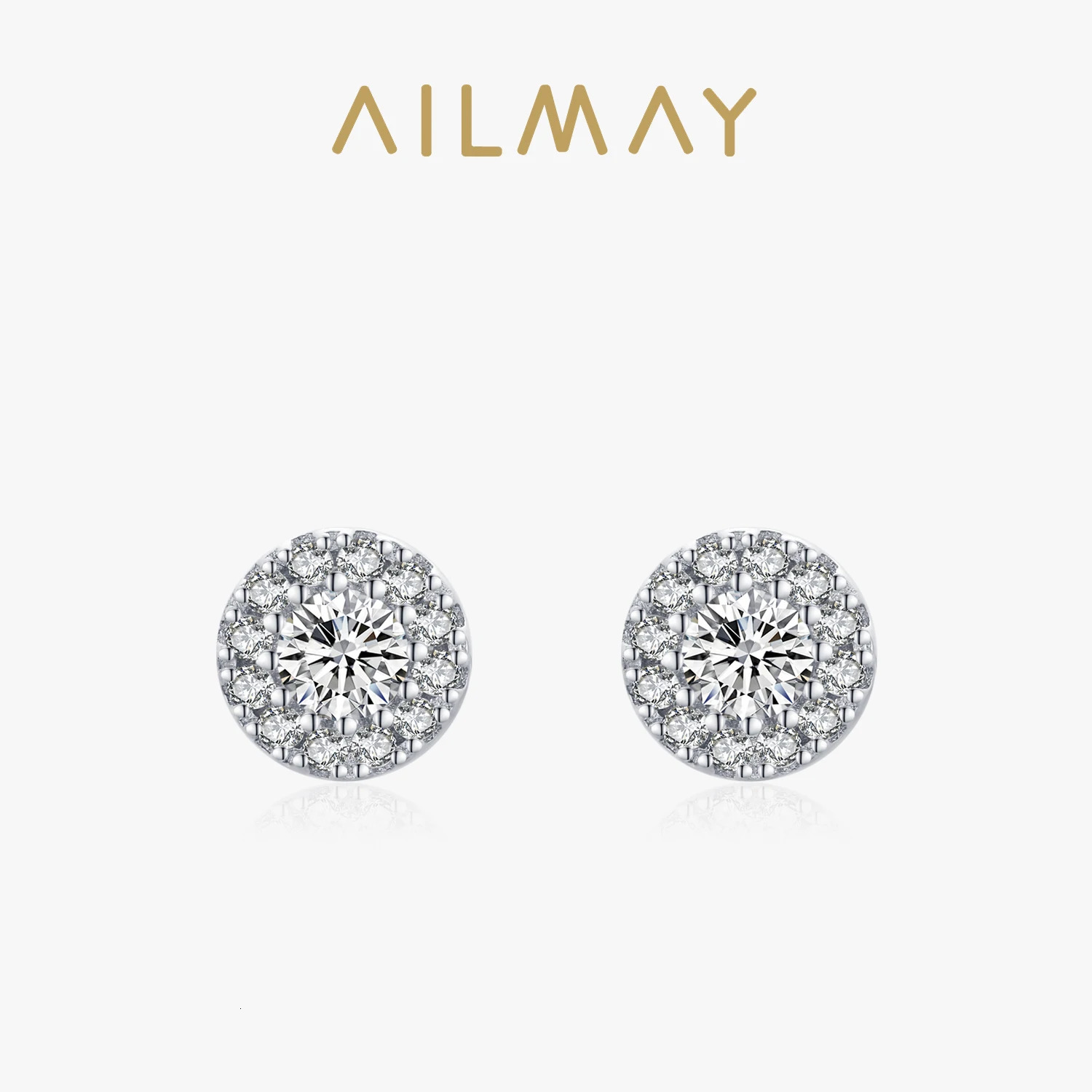 Ailmay Genuine 925 Sterling Silver Sun Flower Cubic Zirconia Earrings For Women Classic Wedding Statement Jewelry 260303