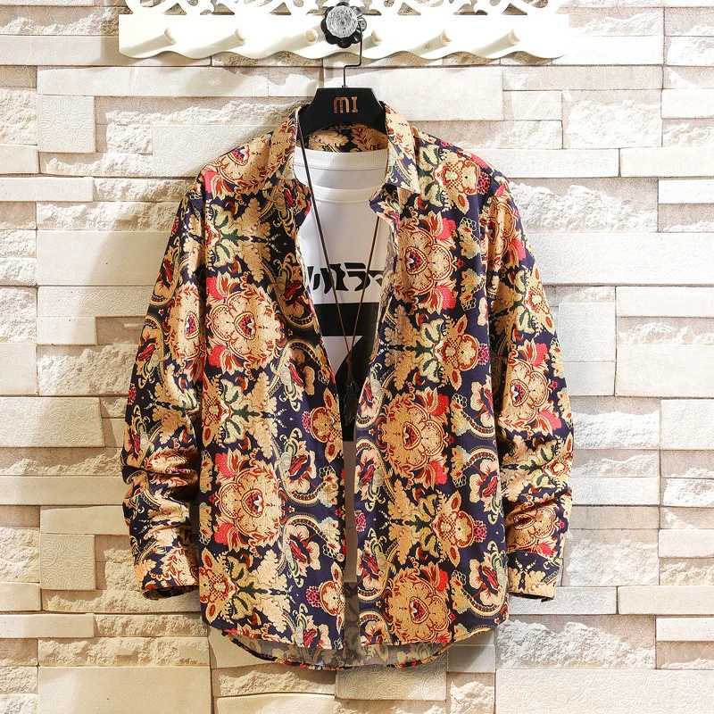 Mens Casual Fashion Multicolor Floral Long Sleeve Plus Size Shirt Shirt Size M-6XL M260305
