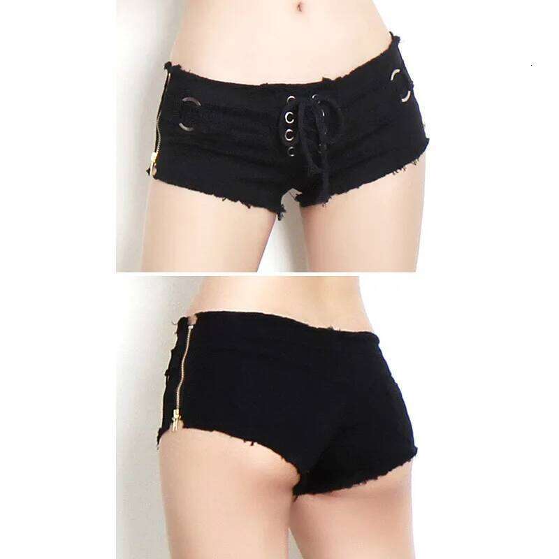 New Cotton Bandage Women's Shorts Ultra-low Waist Slim Sexy Black and White Side Slit Straps Roupas Femininas XJ260305